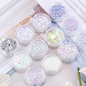 Nail Glitter Sequins, Multiple Shapes High Flash Hand Made DIY Craft Glitter Sequin for Homemade Cards(White)