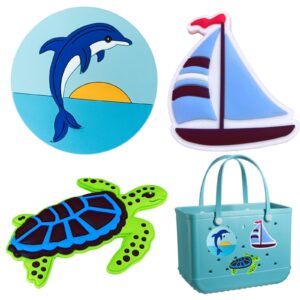 lovyit charm accessories for bogg bag - rubber beach bag accessories charm insert, 3pcs flowers dolphin beach totes charm decoration insert for simply southern beach totes bag (3pcs, dophlin+sail)