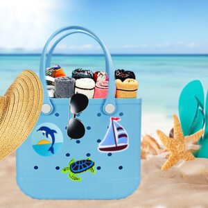 Lovyit Charm Accessories for Bogg Bag - Rubber Beach Bag Accessories Charm Insert, 3pcs Flowers Dolphin Beach Totes Charm Decoration Insert for Simply Southern Beach Totes Bag (3pcs, Dophlin+Sail)