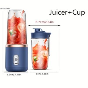 6 blades usb portable juicer maker, juicer fruit juice cup automatic small electric juicer smoothie blender ice crushcup food processor (blue)