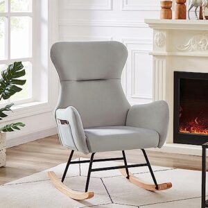dotewe Nursery Rocking Chair,Upholstered Nursery Glider Rocker with High Backrest,Modern Rocking Chair Indoor for Living Room/Bedroom/Nursery (Grey Velvet)