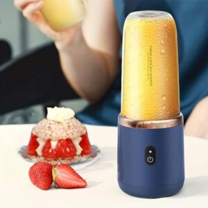 6 Blades USB Portable Juicer Maker, Juicer Fruit Juice Cup Automatic Small Electric Juicer Smoothie Blender Ice CrushCup Food Processor (Blue)