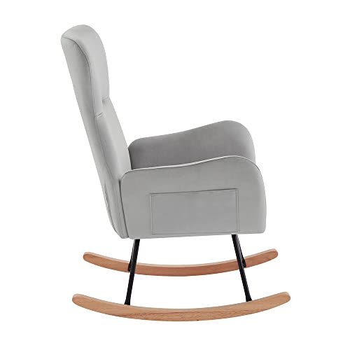 dotewe Nursery Rocking Chair,Upholstered Nursery Glider Rocker with High Backrest,Modern Rocking Chair Indoor for Living Room/Bedroom/Nursery (Grey Velvet)