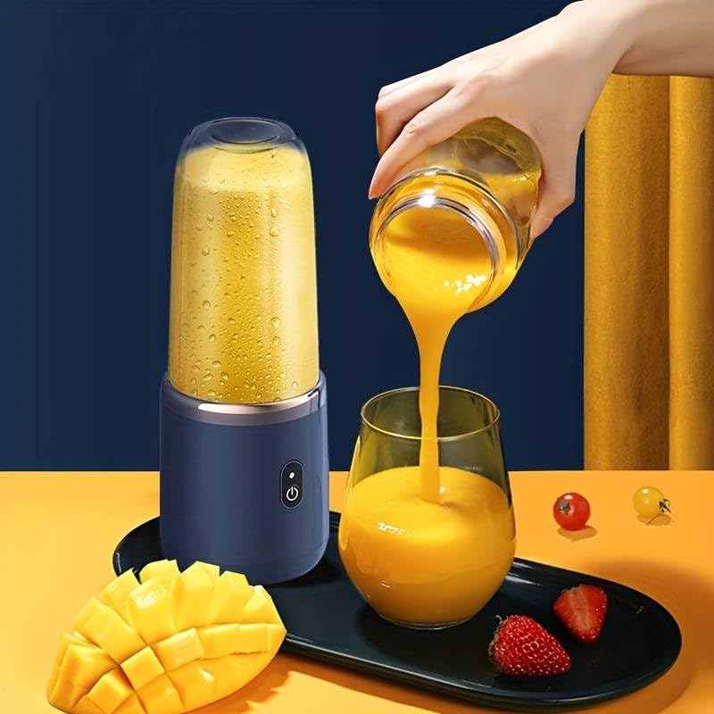 6 Blades USB Portable Juicer Maker, Juicer Fruit Juice Cup Automatic Small Electric Juicer Smoothie Blender Ice CrushCup Food Processor (Blue)