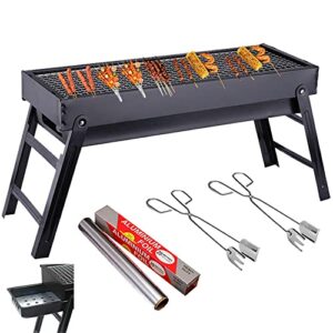 asfety folding portable 23.6" barbecue charcoal grill for outdoor cooking, stainless steel small smoker bbq folding rack, bbq tool kits for terrace camping picnics beach hiking party