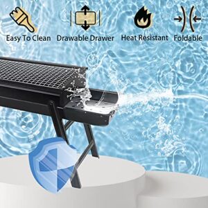 Asfety Folding Portable 23.6" Barbecue Charcoal Grill For Outdoor Cooking, Stainless Steel Small Smoker BBQ Folding Rack, BBQ Tool Kits for Terrace Camping Picnics Beach Hiking Party