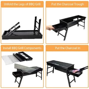 Asfety Folding Portable 23.6" Barbecue Charcoal Grill For Outdoor Cooking, Stainless Steel Small Smoker BBQ Folding Rack, BBQ Tool Kits for Terrace Camping Picnics Beach Hiking Party