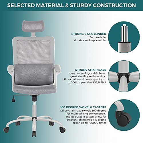 Office Chair, Ergonomic Mesh Home Office Computer Chair with Lumbar Support/Adjustable Headrest/Armrest and Wheels/Mesh High Back/Swivel Rolling