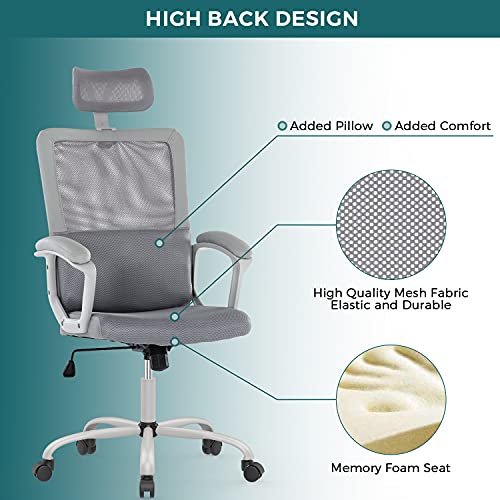 Office Chair, Ergonomic Mesh Home Office Computer Chair with Lumbar Support/Adjustable Headrest/Armrest and Wheels/Mesh High Back/Swivel Rolling