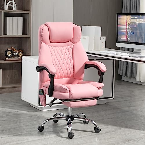 Belandi Massage Office Chair, Diamond-Stitched PU Leather Executive Office Chair High Back Massage Computer Desk Chair with Heated, Footrest, Padded Armrest, Adjustable Height (Pink)