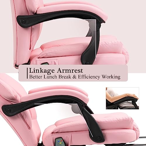 Belandi Massage Office Chair, Diamond-Stitched PU Leather Executive Office Chair High Back Massage Computer Desk Chair with Heated, Footrest, Padded Armrest, Adjustable Height (Pink)