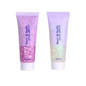 2 colors body glitter gel, face glitter body gel sequins shimmer liquid eyeshadow, holographic glitter gel festival glitter makeup.(03#pink+06white)