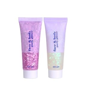 2 color face and body glitter gel, neon outfit glow party for body hair face nail glitter stick makeup. (03-pink&06-white moonbeam)