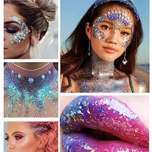 2 Color Face and Body Glitter Gel, Neon Outfit Glow Party for Body Hair Face Nail Glitter Stick Makeup. (03-Pink&06-White Moonbeam)