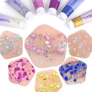 2 Color Face and Body Glitter Gel, Neon Outfit Glow Party for Body Hair Face Nail Glitter Stick Makeup. (03-Pink&06-White Moonbeam)