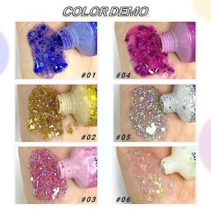 2 Color Face and Body Glitter Gel, Neon Outfit Glow Party for Body Hair Face Nail Glitter Stick Makeup. (03-Pink&06-White Moonbeam)