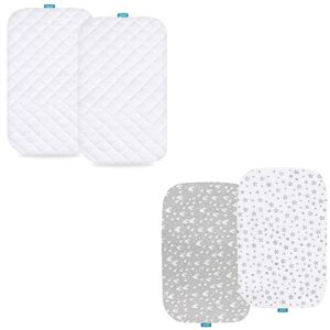 waterproof bassinet mattress protector, ultra soft bamboo terry surface & bassinet sheets compatible with angelbliss baby bassinet, 100% jersey knit cotton sheets, 2 pack