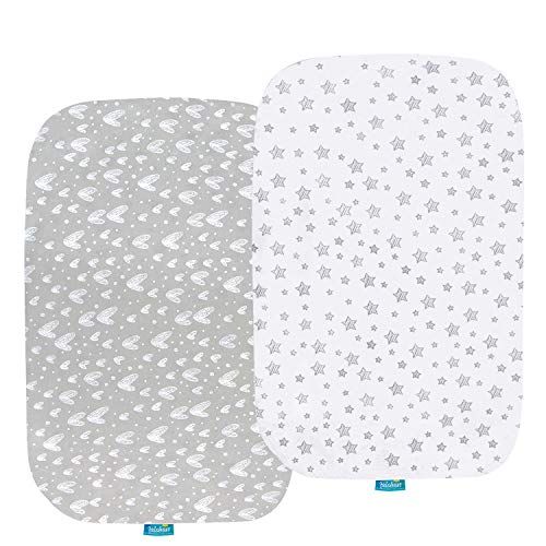 Waterproof Bassinet Mattress Protector, Ultra Soft Bamboo Terry Surface & Bassinet Sheets Compatible with ANGELBLISS Baby Bassinet, 100% Jersey Knit Cotton Sheets, 2 Pack