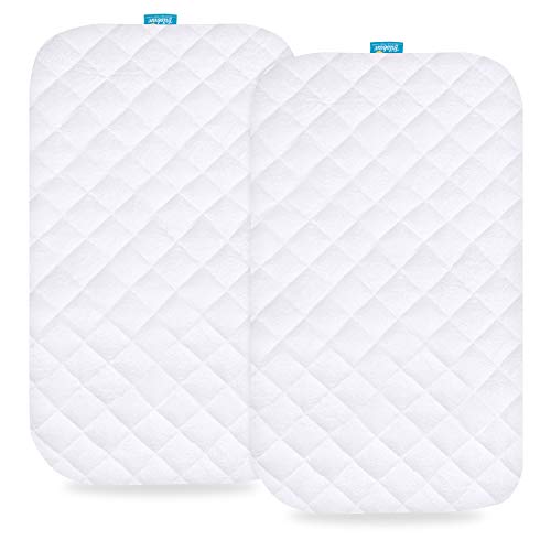 Waterproof Bassinet Mattress Protector, Ultra Soft Bamboo Terry Surface & Bassinet Sheets Compatible with ANGELBLISS Baby Bassinet, 100% Jersey Knit Cotton Sheets, 2 Pack