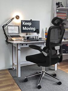 mesh ergonomic office chair with flip up arms high back desk chair -high adjustable headrest with flip-up arms, tilt function, lumbar support swivel computer chair task chair,executive chair, black