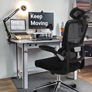 Mesh Ergonomic Office Chair with Flip Up Arms High Back Desk Chair -High Adjustable Headrest with Flip-Up Arms, Tilt Function, Lumbar Support Swivel Computer Chair Task Chair,Executive Chair, Black