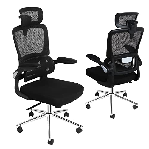 Mesh Ergonomic Office Chair with Flip Up Arms High Back Desk Chair -High Adjustable Headrest with Flip-Up Arms, Tilt Function, Lumbar Support Swivel Computer Chair Task Chair,Executive Chair, Black