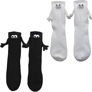 aohoyaca 2pairs hand in hand socks friendship socks magnet, magnetic socks hand hold friend socks magnet holding hand couple socks big eye socks for couples friends sisters lovers (black + white)