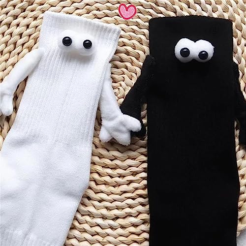 Aohoyaca 2pairs Hand in Hand Socks Friendship Socks Magnet, Magnetic Socks Hand Hold Friend Socks Magnet Holding Hand Couple Socks Big Eye Socks for Couples Friends Sisters Lovers (black + white)