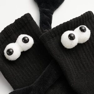 Aohoyaca 2pairs Hand in Hand Socks Friendship Socks Magnet, Magnetic Socks Hand Hold Friend Socks Magnet Holding Hand Couple Socks Big Eye Socks for Couples Friends Sisters Lovers (black + white)
