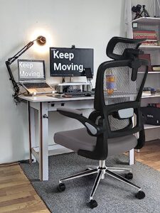 mesh ergonomic office chair with flip up arms high back desk chair -high adjustable headrest with flip-up arms, tilt function, lumbar support swivel computer chair task chair,executive chair, gray