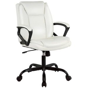 home office chair ergonomic desk chair pu leather task chair executive rolling swivel mid back computer chair with lumbar support armrest adjustable chair for men (white)