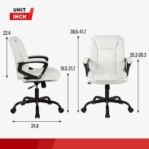 Home Office Chair Ergonomic Desk Chair PU Leather Task Chair Executive Rolling Swivel Mid Back Computer Chair with Lumbar Support Armrest Adjustable Chair for Men (White)