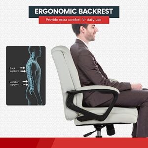 Home Office Chair Ergonomic Desk Chair PU Leather Task Chair Executive Rolling Swivel Mid Back Computer Chair with Lumbar Support Armrest Adjustable Chair for Men (White)