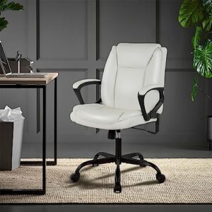 Home Office Chair Ergonomic Desk Chair PU Leather Task Chair Executive Rolling Swivel Mid Back Computer Chair with Lumbar Support Armrest Adjustable Chair for Men (White)