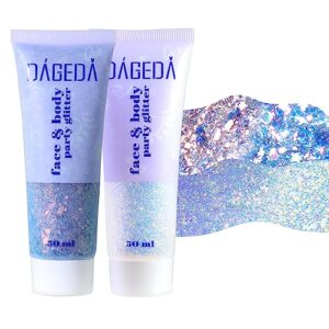 dageda 2pcs body glitter gel, face glitter gel body shimmer body sequins liquid eyeshadow, holographic laser glitter makeup extra fine glitter gel for women rave accessorie (mermaid and galaxy blue)