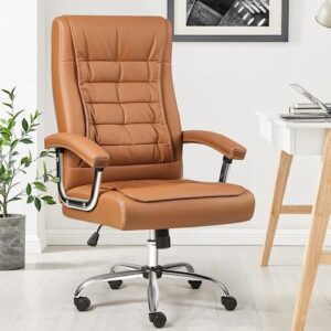 pukami home office desk chair with spring seat,high back executive office chair,ergonomic computer chair with cushion armrest,height adjustable big and tall pu leather chair with lumbar support(khaki)