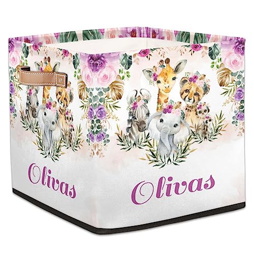 RIRIX Personalized Storage Bin, Custom Storage Baskets for Organizing with Handles, Foldable Storage Box for Closet Cloth Baskes Toy Boho Jungle Animals