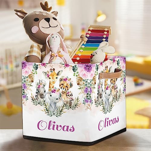 RIRIX Personalized Storage Bin, Custom Storage Baskets for Organizing with Handles, Foldable Storage Box for Closet Cloth Baskes Toy Boho Jungle Animals