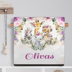 RIRIX Personalized Storage Bin, Custom Storage Baskets for Organizing with Handles, Foldable Storage Box for Closet Cloth Baskes Toy Boho Jungle Animals