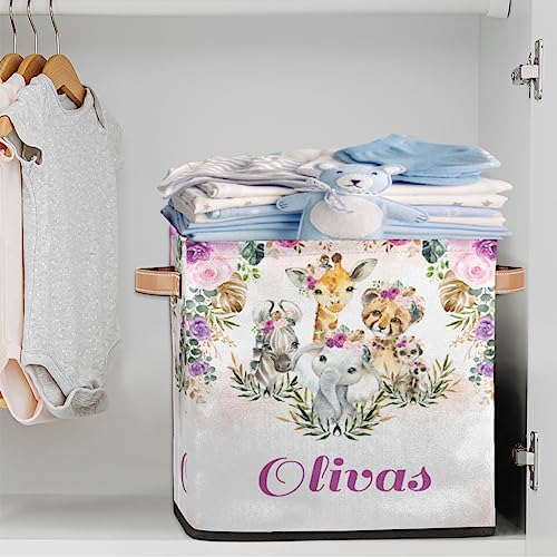 RIRIX Personalized Storage Bin, Custom Storage Baskets for Organizing with Handles, Foldable Storage Box for Closet Cloth Baskes Toy Boho Jungle Animals