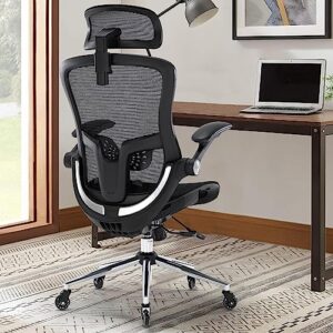 ergonomic mesh office chair, home office desk chairs with adjustable backrest, high back computer desk chair with adjustable headrest and flip-up arms, swivel task chair (black)