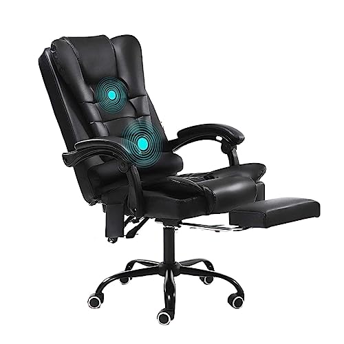 Adjustable Executive Massage Office Chair Reclining High Back Big Tall Leather Ergonomic Swivel Task Chair with Footrest