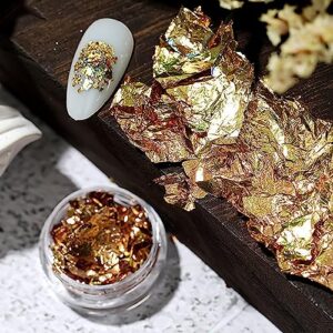 2 Bottles in Different Styles Gold Foil for Nails Golden Glitter Design Gold Foil Fragments and Irregular Gold Flakes for Nails 3D Glitter Nail Sequins Decoration