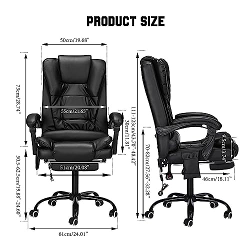 Adjustable Executive Massage Office Chair Reclining High Back Big Tall Leather Ergonomic Swivel Task Chair with Footrest