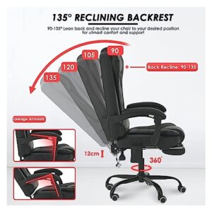 Adjustable Executive Massage Office Chair Reclining High Back Big Tall Leather Ergonomic Swivel Task Chair with Footrest