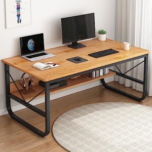 Computer Desk with Shelves, Executive Desk Writing Table Modern Simple Study Desk with Bookshelf,pc Work Table Workstation for Home Office(100x60x73cm(39x24x29in), Pear Wood)