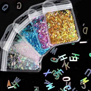 zuarfy 5 colors alphabet holographic laser- letters chunky glitter epoxy resin festival chunky letters mixed sequins 2g per