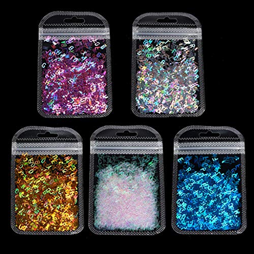 zuarfy 5 Colors Alphabet Holographic Laser- Letters Chunky Glitter Epoxy Resin Festival Chunky Letters Mixed Sequins 2g Per