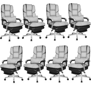 seekfancy reclining office chair with footrest, big and tall office chair 500lbs wide seat with 170°backrest, high back leather managerial chair lumbar support，grey executive office chair set of 8