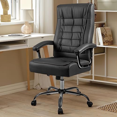 OFIKA Home Office Chair with Spring Cushion,400LBS High Back Executive Office Chair,Big and Tall Ergonomic Computer Office Chair with Padded Armrest and Height Adjustable,PU Leather Task Chair